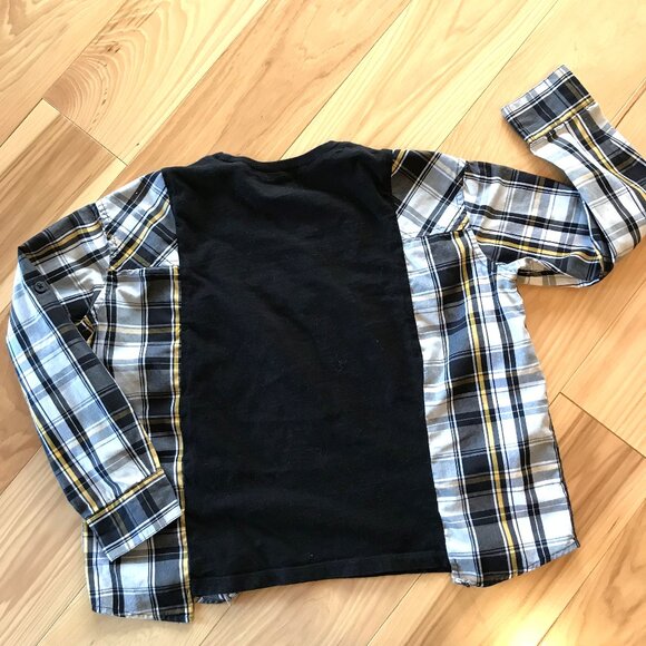 Upcycled Girl’s Cotton Plaid Tee: Oversized Paris Graphic T-Shirt, Child's 8-12 - Picture 6 of 7